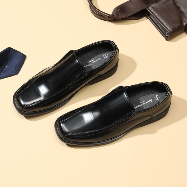 Men's Square-Toe Slip-On PU Leather Loafers - BLACK PAT - 8